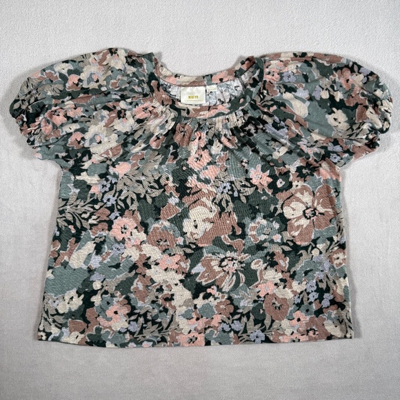 Maeve Anthropologie Blouse Womens Large Floral Print Linen Puff Sleeve Top - Picture 1 of 14
